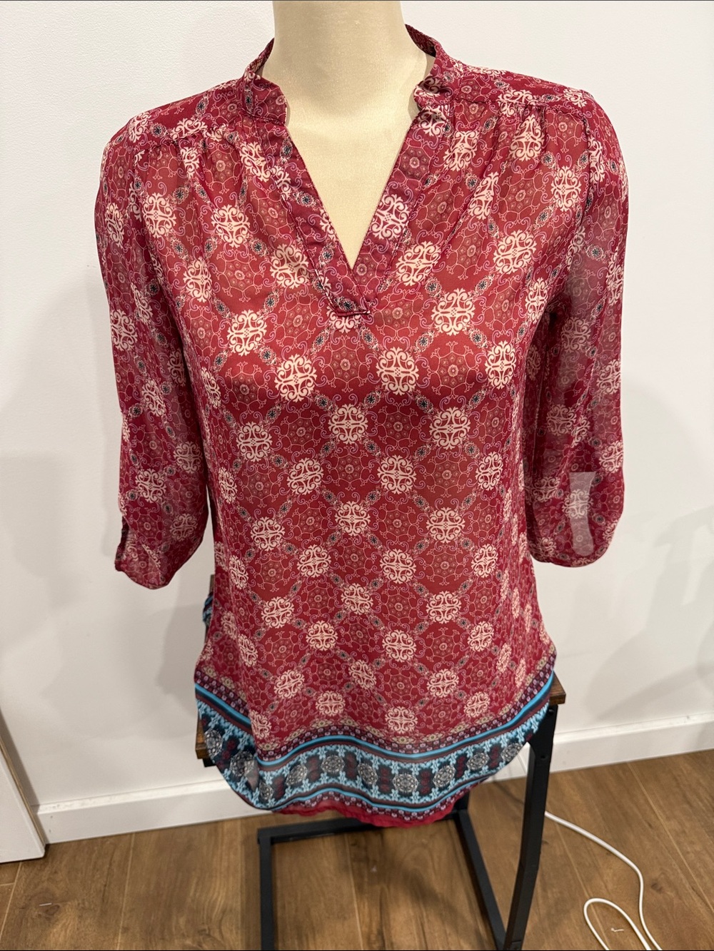 Streetwear Society Burgundy Printed Tunic with Blue Border